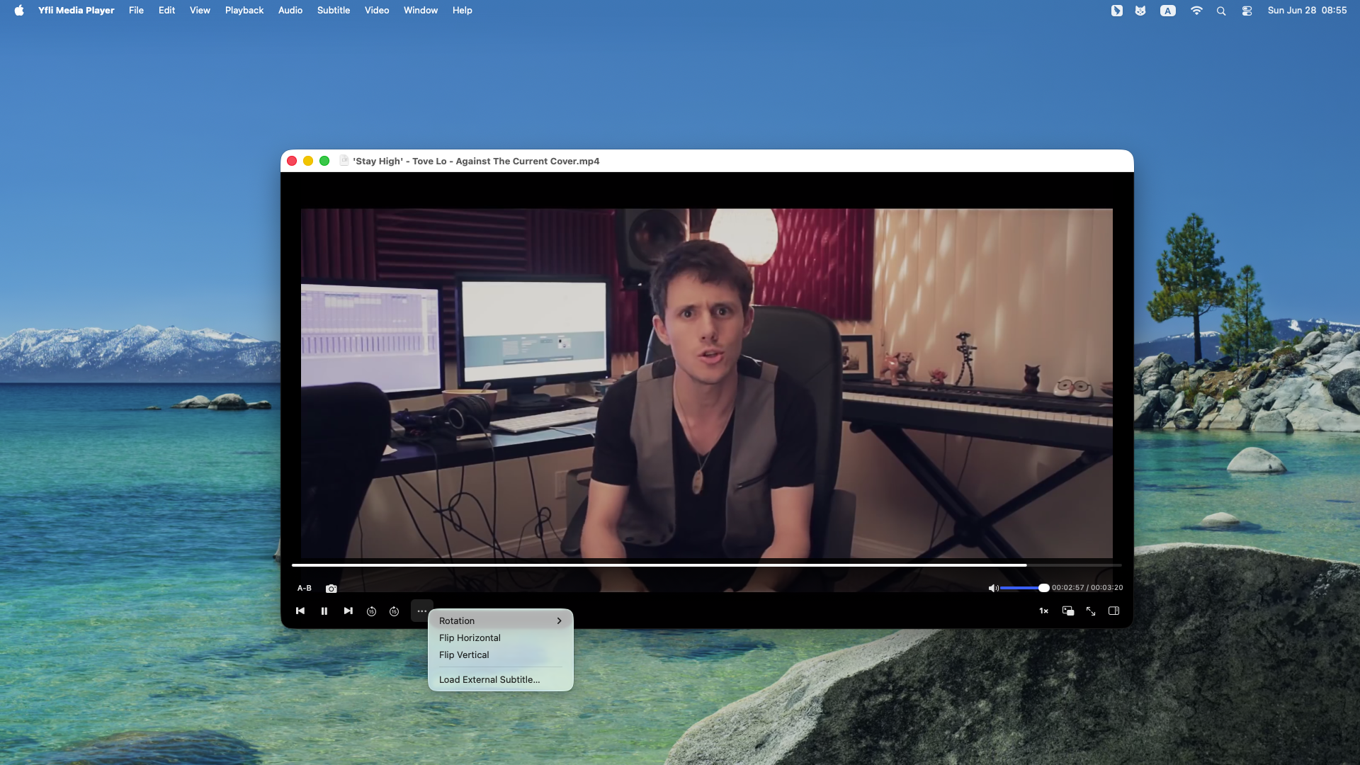 Yfli Media Player sidebar — playlist, media info, and track selection